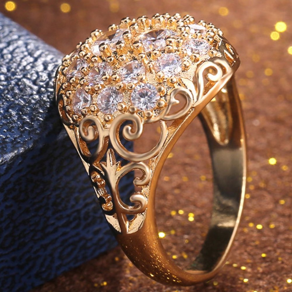 Super Flower Shiny Zircon Vintage Carved Luxury Rings For Women, Evgg1396